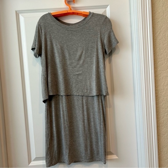 Impeccable Pig grey jersey knit Short Sleeve dress Sz S Open Back Over layer - Picture 1 of 6